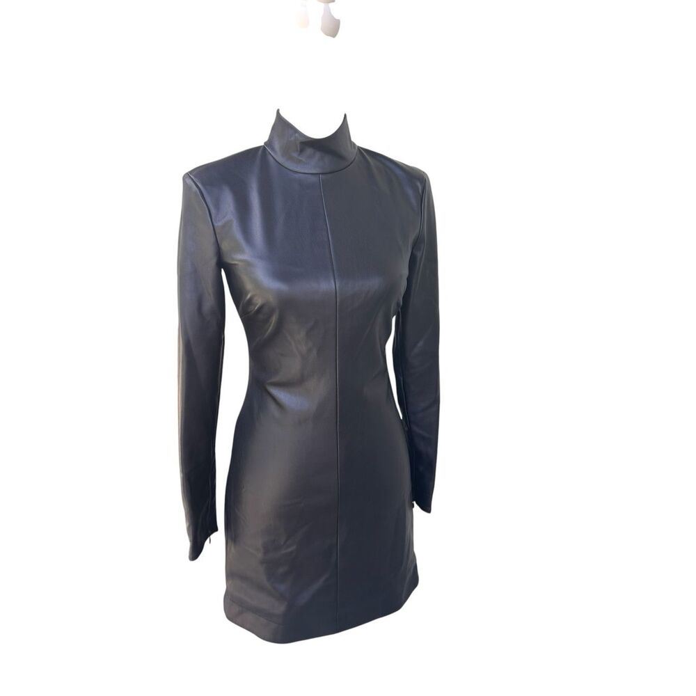 Staud Palettes Faux Leather High Neck Mini Dress Black Size 2 - Picture 2 of 14